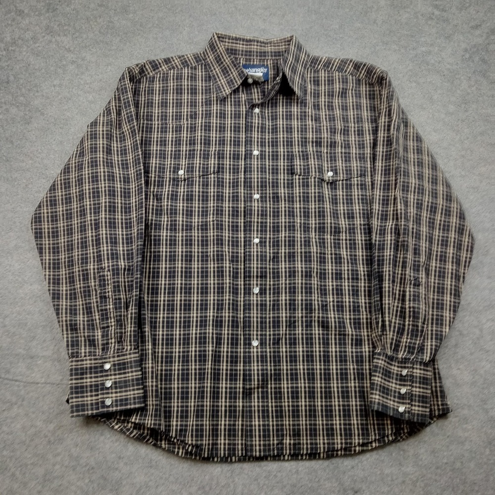 Wrangler Shirt Mens XL Blue Plaid Western Pearl Snap Front Long Sleeve Cotton